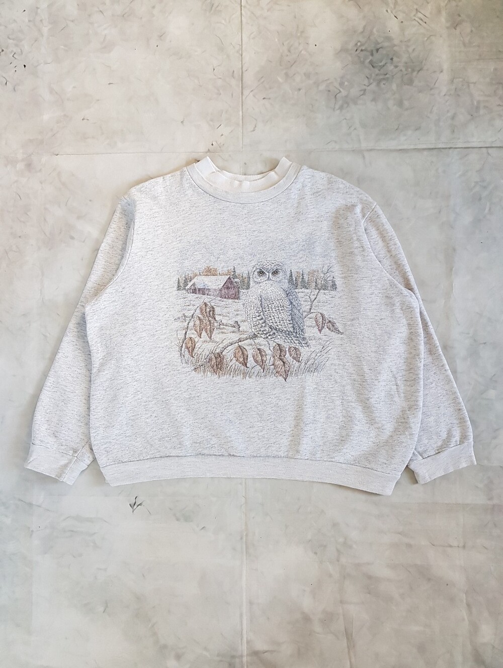 Vintage 90s Snow Owl Winterscape Farm Crewneck Sweater
